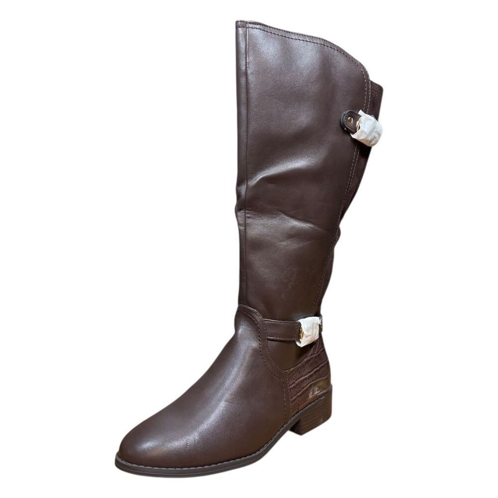 KAREN SCOTT Womens Brown Wide Calf Leandraa Almond Riding Boot 7.5M New With Box